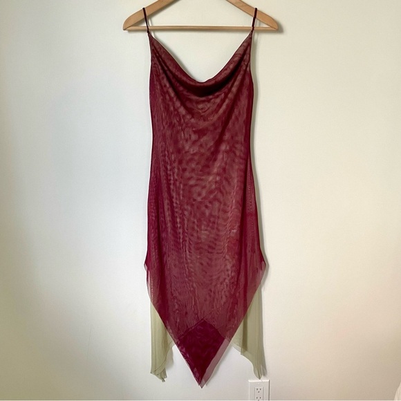 Vintage Y2K Forever 21 Mesh Cowl Neck Asymmetric Hem Midi Dress Fairycore Size S - Picture 5 of 10